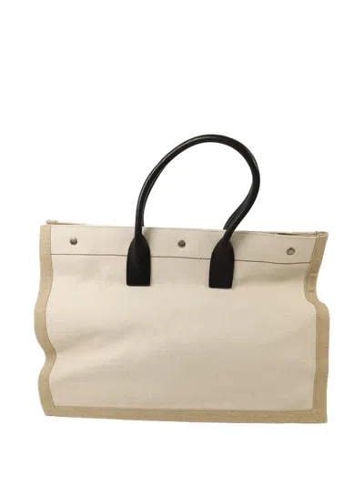 Pre-owned Saint Laurent Large Rive Gauche Canvas Tote Bag In Neutral