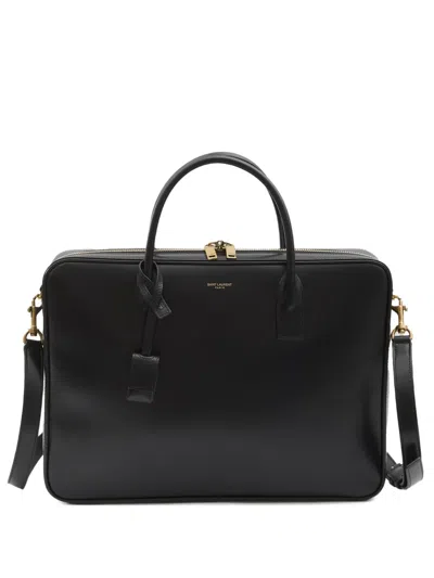 Saint Laurent Black Leather Large Sac De Jour Handbag In Brown