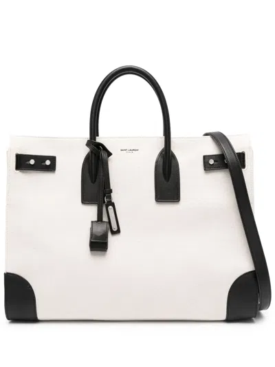 Saint Laurent Large Sac De Jour Canvas Tote Bag In Weiss
