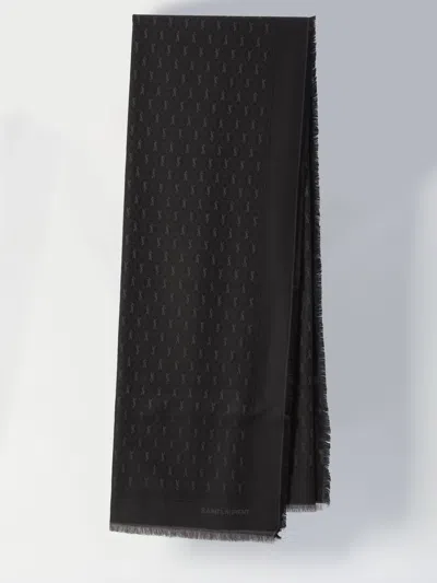Saint Laurent Large Scarf With Ysl Monogram In Black