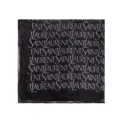 Saint Laurent Large Square Scarf Decorated With  Jacquard In Blue
