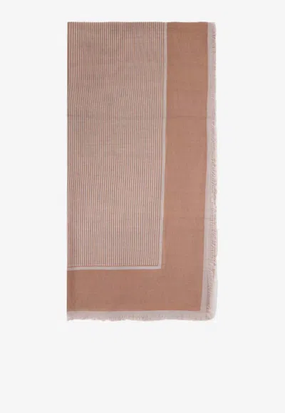 Saint Laurent Large Striped Carré Scarf In Neutral