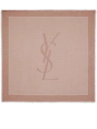 Saint Laurent Large Striped Carré Sienna Scarf In Brown