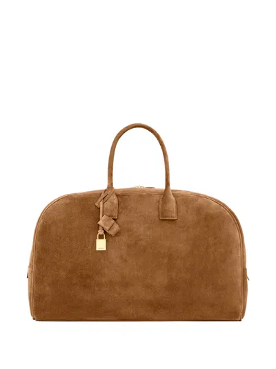 Saint Laurent Large Suede Bowling Duffle Bag In Brown