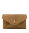 Saint Laurent Large Suede Cassandre Envelope Pouch In Green