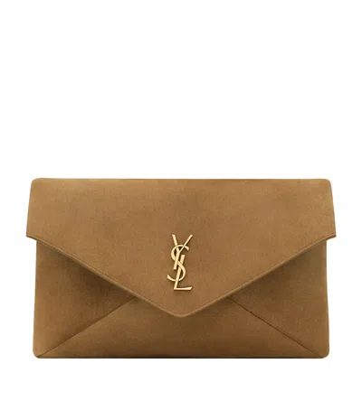 Saint Laurent Large Suede Cassandre Envelope Pouch In Green