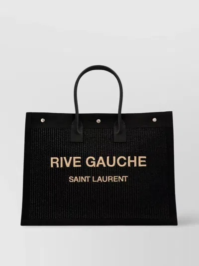 Saint Laurent Large Woven Texture Tote With Top Handles In Black