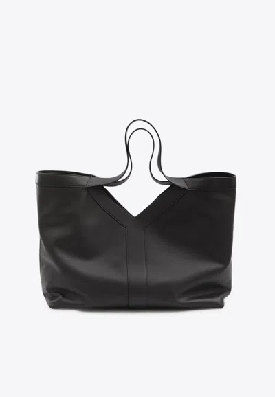 Saint Laurent Large Y Grained Leather Tote Bag In Black