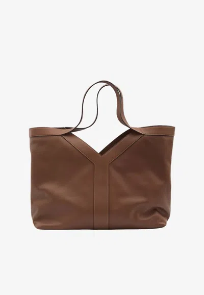 Saint Laurent Large Y Grained Leather Tote Bag In Brown