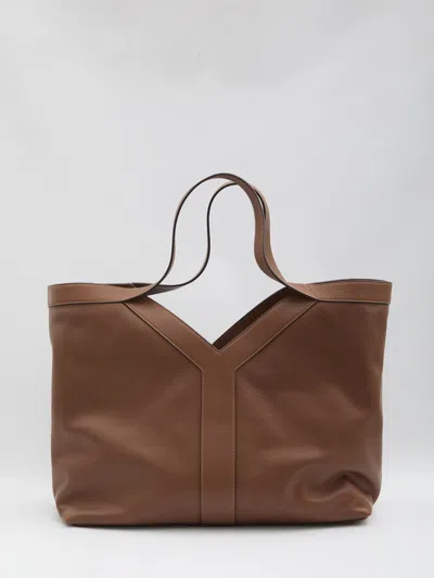 Saint Laurent Large Y Tote In Leather In Brown