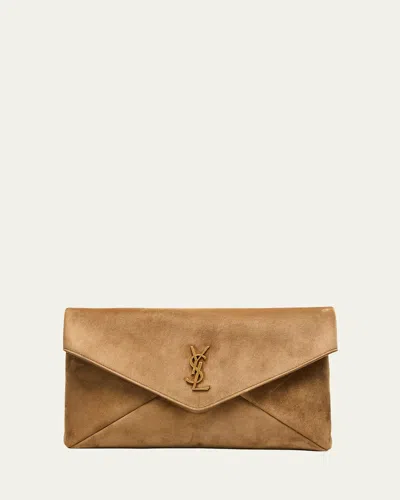 Saint Laurent Large Ysl Envelope Flap Clutch Bag In Suede
