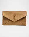 Saint Laurent Large Ysl Envelope Flap Clutch Bag In Suede In Brown