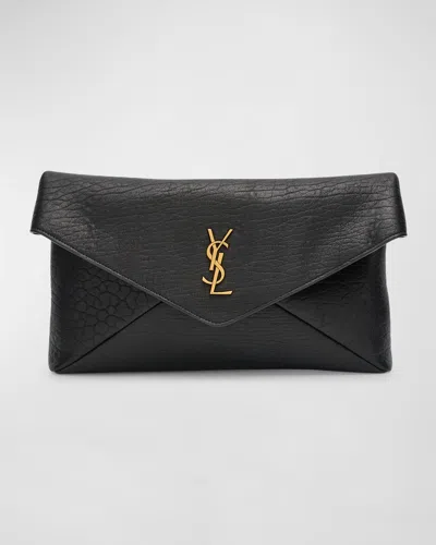 Saint Laurent Large Ysl Envelope Pouch Clutch Bag In Leather