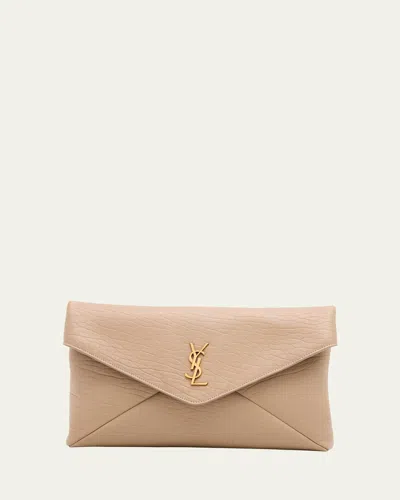 Saint Laurent Large Ysl Envelope Pouch Clutch Bag In Leather