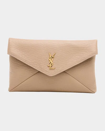 Saint Laurent Large Ysl Envelope Pouch Clutch Bag In Leather In Gray