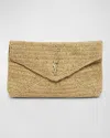 Saint Laurent Large Ysl Envelope Pouch Clutch Bag In Raffia & Leather In Naturale Brick