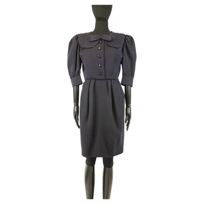 Pre-owned Saint Laurent Late 1980s Yves  Couture Navy Dress In Blue