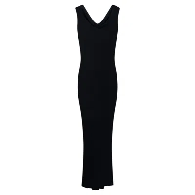 Pre-owned Saint Laurent Late 1990s Yves  Black Stretch Silk Plunging Cowl Gown