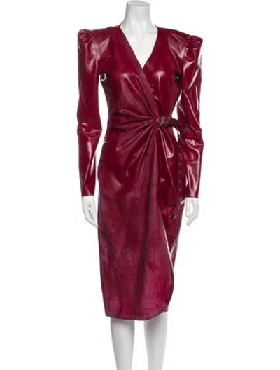 Pre-owned Saint Laurent Latex Midi Length Dress In Burgundy