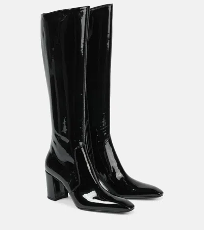 Saint Laurent Lauren 70 Patent Leather Knee-high Boots In Black