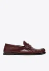 Saint Laurent Cassandre Smooth Leather Penny Loafers In Burgundy
