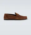 Saint Laurent Suede Penny Strap Loafers Round Toe In Brown