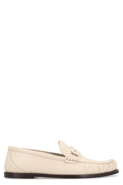 Saint Laurent Le Loafer Gathered Glossed-leather Loafers In Nude