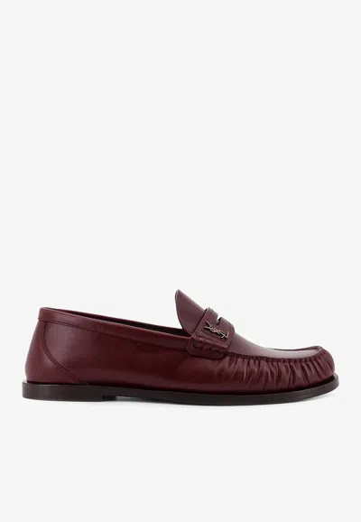 Saint Laurent Laurent Leather Penny Loafers In Burgundy