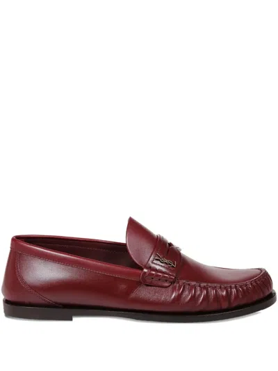 Saint Laurent Laurent Logo-plaque Leather Loafers In Red