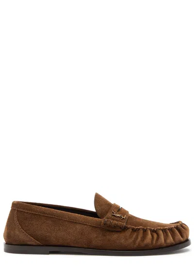 Saint Laurent Laurent Suede Loafers In Beige