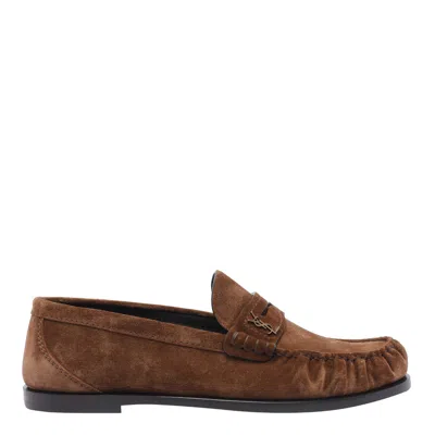 Saint Laurent Laurent Suede Loafers In Brown