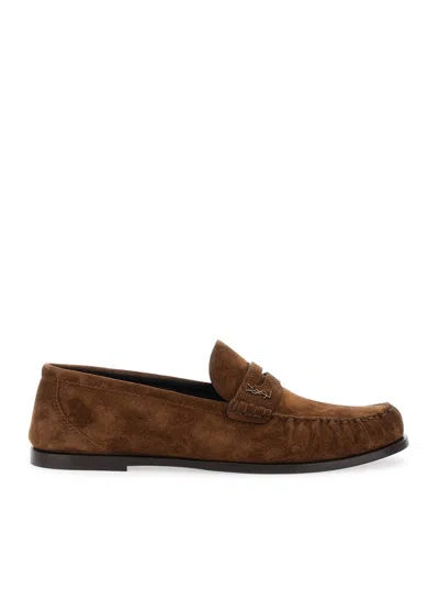 Saint Laurent Laurent Suede Loafers In Brown