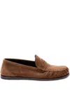 Saint Laurent Cassandre Suede Penny Loafers In Brown
