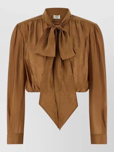 Saint Laurent Lavalliere Blouse Bow Neck Long Sleeves In Gold