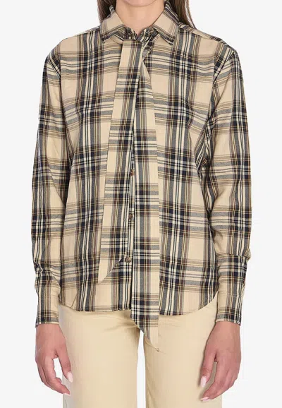 SAINT LAURENT LAVALLIÈRE CASSANDRE BRIGHTON CHECK SHIRT