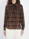 Saint Laurent Plaid Shirt Featuring Bow Detail And Pockets In Multi