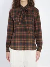 Saint Laurent Plaid Shirt Featuring Bow Detail And Pockets In Multi