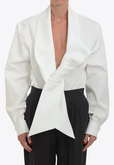 Saint Laurent Lavallière Collar Blouse In White