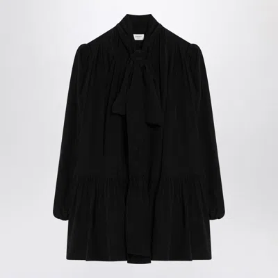 Saint Laurent Pussy-bow Gathered Silk Crepe De Chine Mini Dress In Black