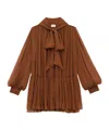 Saint Laurent Lavallière Dress In Silk Crepe Muslin In Brown
