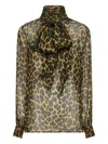 Saint Laurent Leopard Print Silk Muslin Blouse In Green
