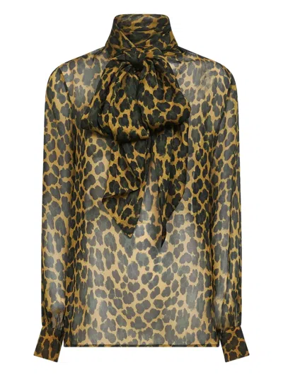 SAINT LAURENT LAVALLIÈRE LEOPARD-PRINT BLOUSE