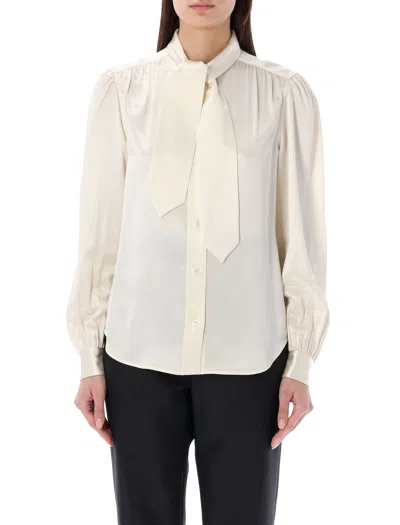 Saint Laurent Lavallière-neck Blouse In White