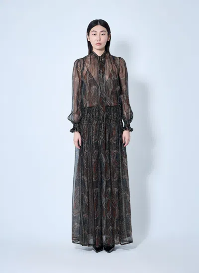 SAINT LAURENT LAVALLIÈRE PAISLEY SILK CREPON MAXI DRESS