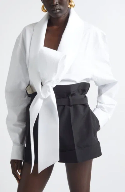 Saint Laurent Lavalliere Plunge Neck Top In White