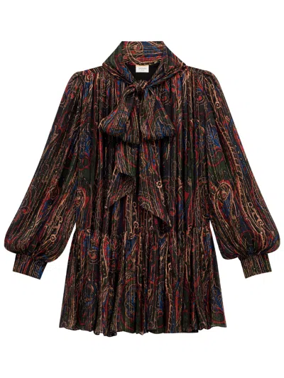 SAINT LAURENT LAVALLIÈRE SEMI-SHEER DRESS IN PAISLEY LUREX SILK