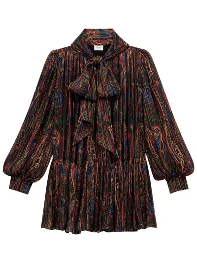 SAINT LAURENT SAINT LAURENT LAVALLIÈRE SEMI-SHEER DRESS IN PAISLEY LUREX SILK CLOTHING
