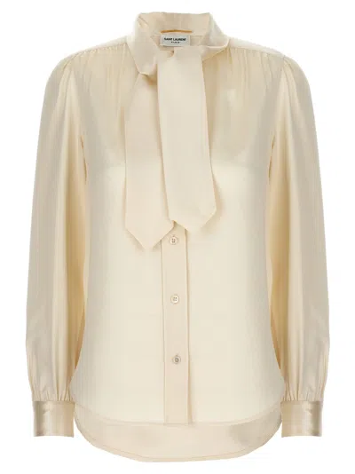 Saint Laurent Lavalliere Silk Shirt In White