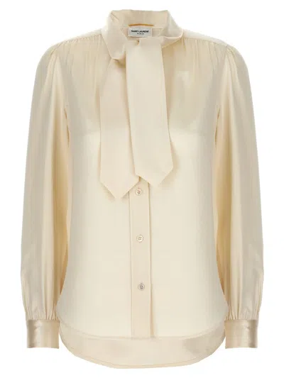 Saint Laurent Lavalliere Silk Shirt In White