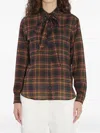 Saint Laurent Plaid Shirt Featuring Bow Detail And Pockets In Multi